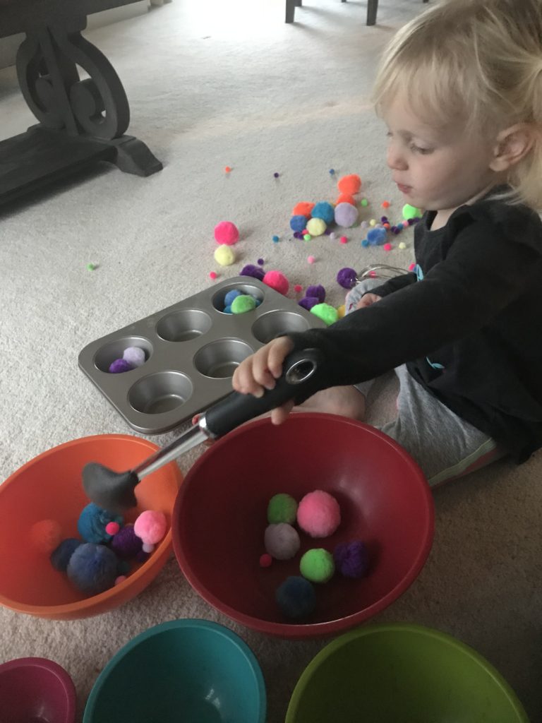 pom pom sensory play for toddler activity