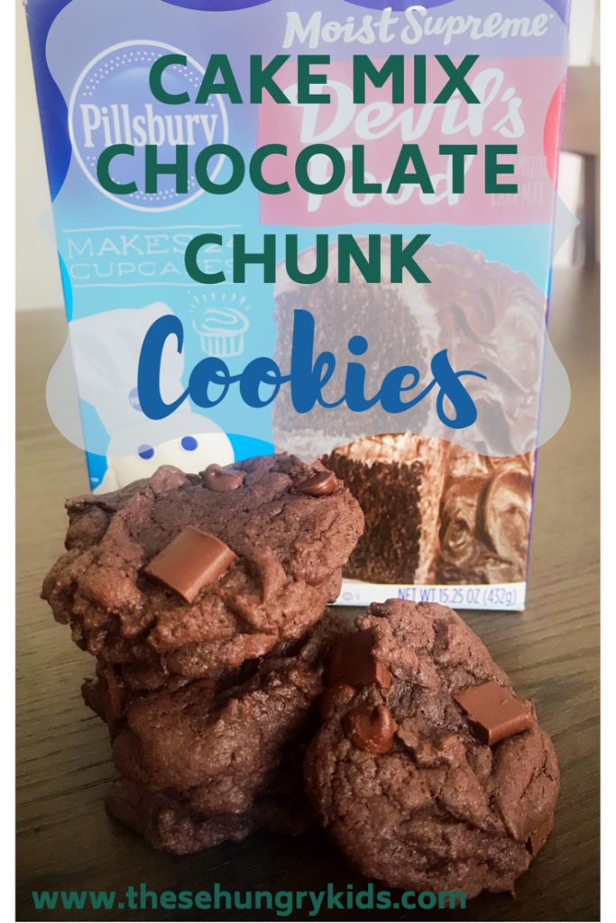 chocolate chunk cake mix cookies www.thesehungrykids.com
