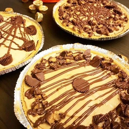 three chocolate peanut butter pies