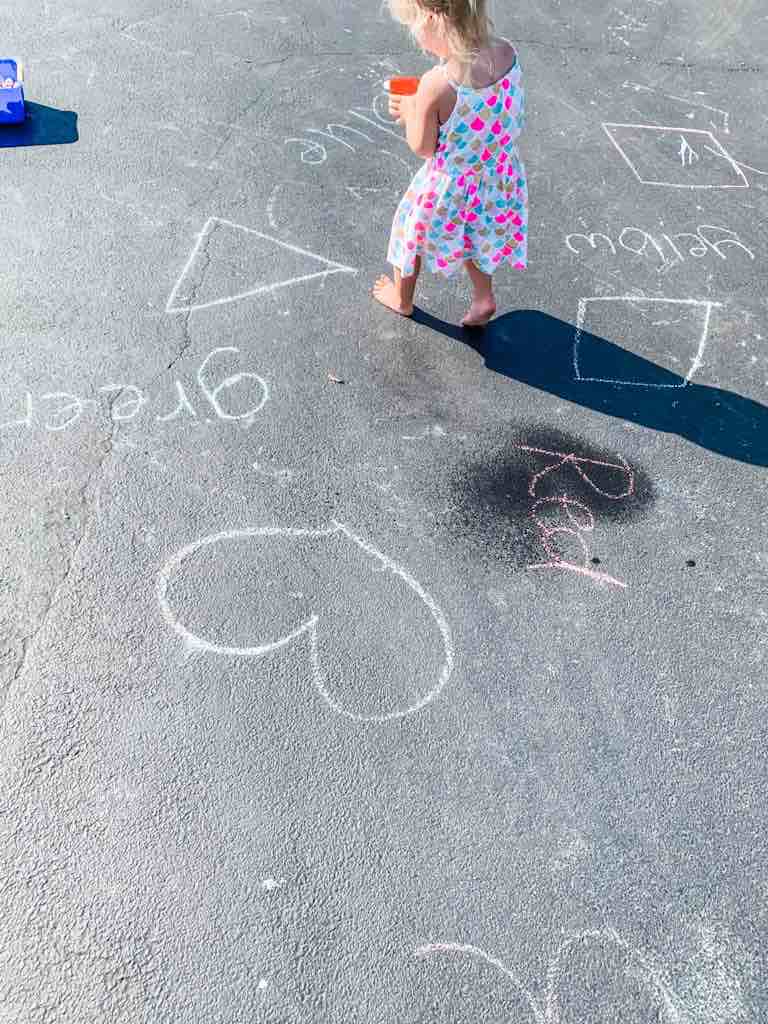 Outdoor chalk learning activity for toddlers and preschoolers
