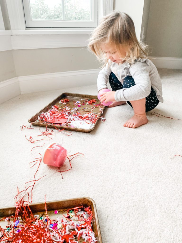 Valentine's day activity for kids toddlers and preschoolers invitation to play loose parts tray