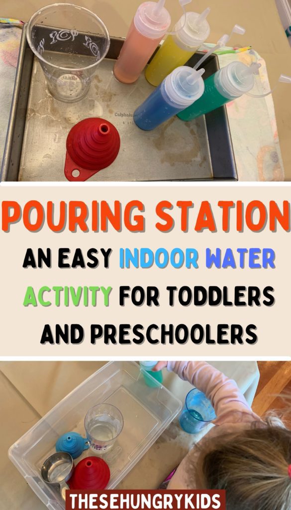 indoor pouring station water sensory activity for toddlers and preschoolers