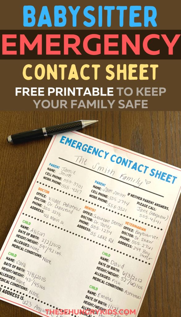 Emergency Contact Sheet For Babysitters Printable Template These