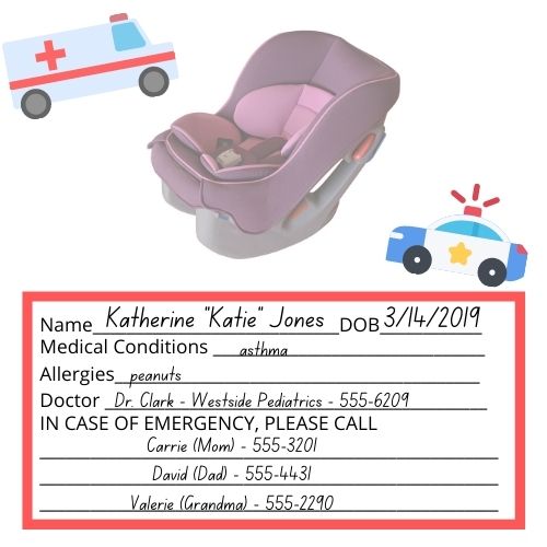 car seat emergency ID tag