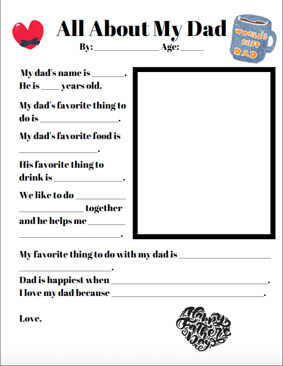 All About My Dad Printable Free