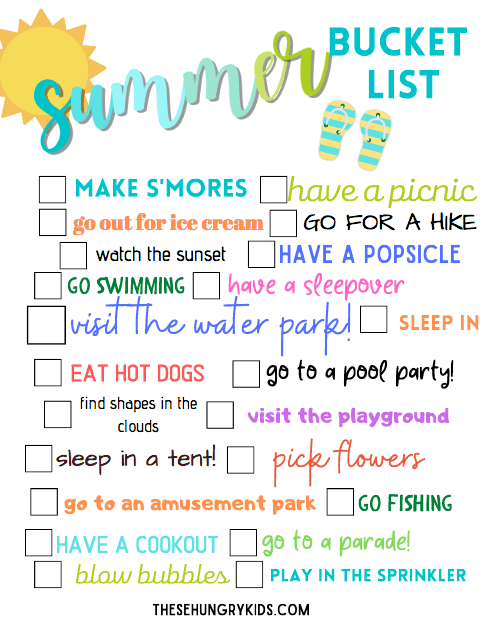 free summer bucket list printable for kids 