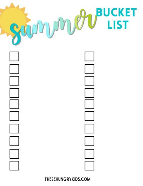 blank summer bucket list template