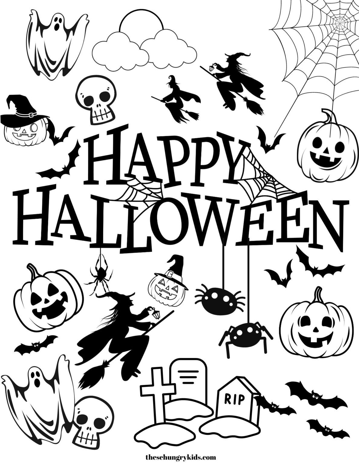 FREE DOWNLOAD: 4 Spook-tacular Halloween Coloring Pages - These Hungry Kids