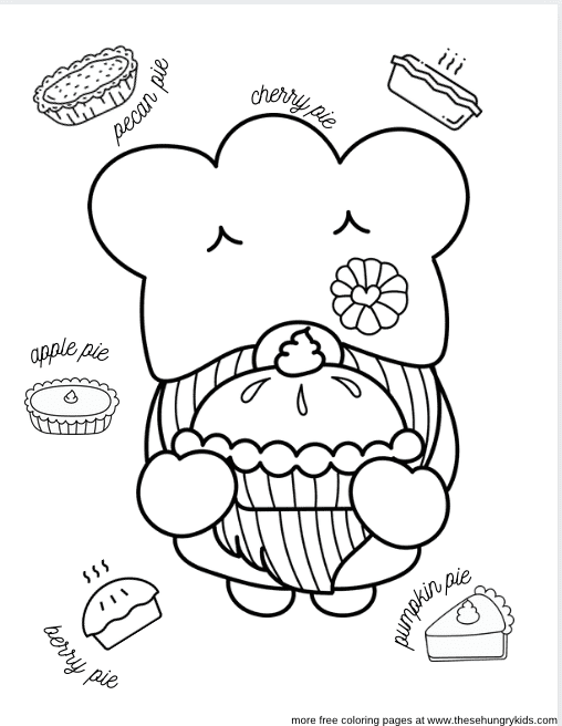 thanksgiving pie gnome coloring page