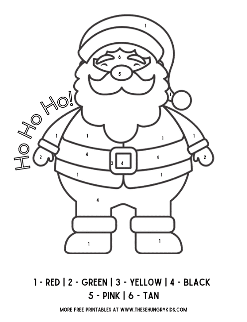free santa color by number coloring page
