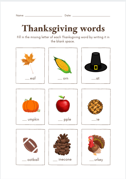 thanksgiving word worksheet