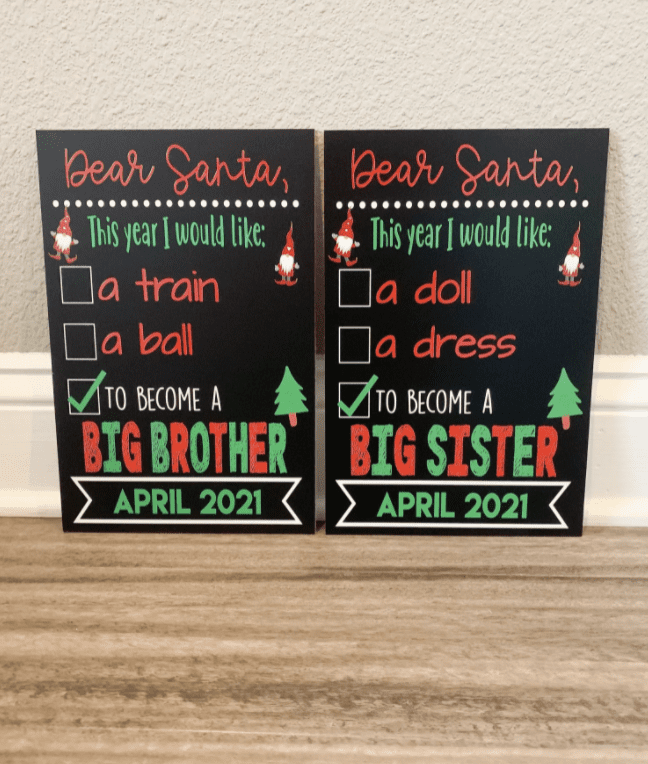 christmas wish list sign for new sibling 