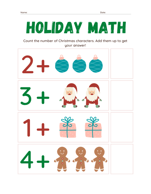 holiday math addition worksheet