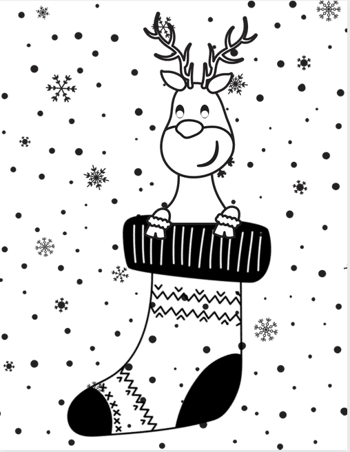 reindeer in stocking coloring page