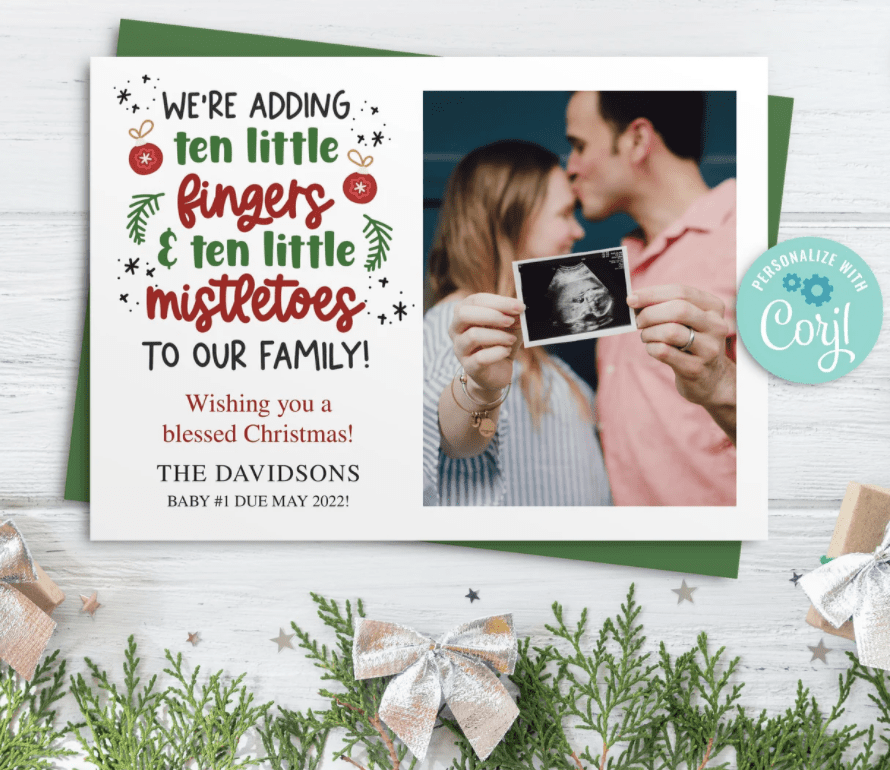 custom christmas card holding ultrasound picture