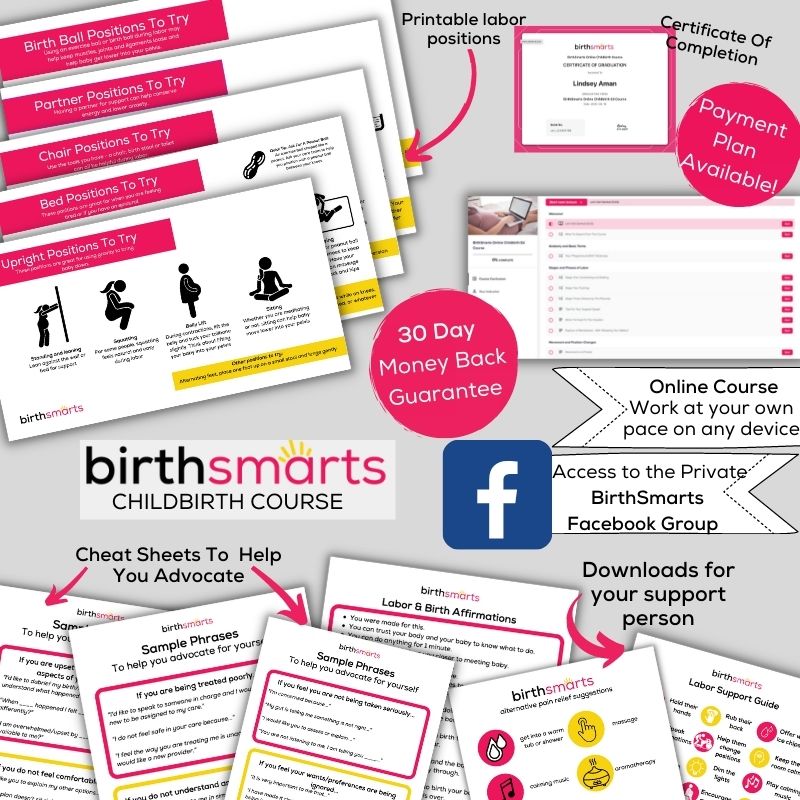 graphic showing features of birthsmarts childbirth education course