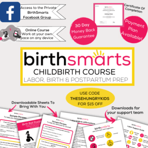 BIRTHSMARTS CHILDBIRTH EDUCATION LINK AND GRAPHIC EXPLAINING FEATURES