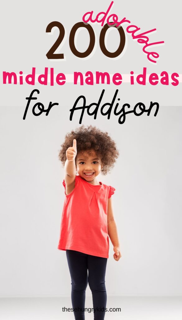 200 adorable middle name ideas for Addison with a young girl smiling with curly hair and giving a thumbs up wearing a t-shirt and jeans
