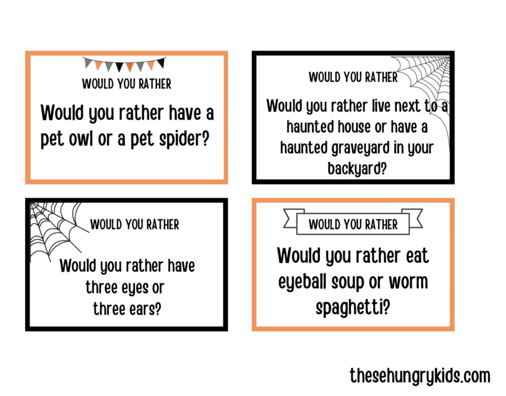 four would you rather halloween themed cards for kids